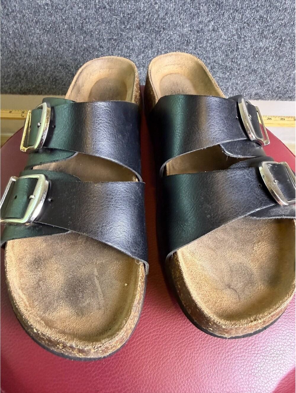 Time and Tru Womens Two Strap Buckle Cork Slide Sandals Black Size 11